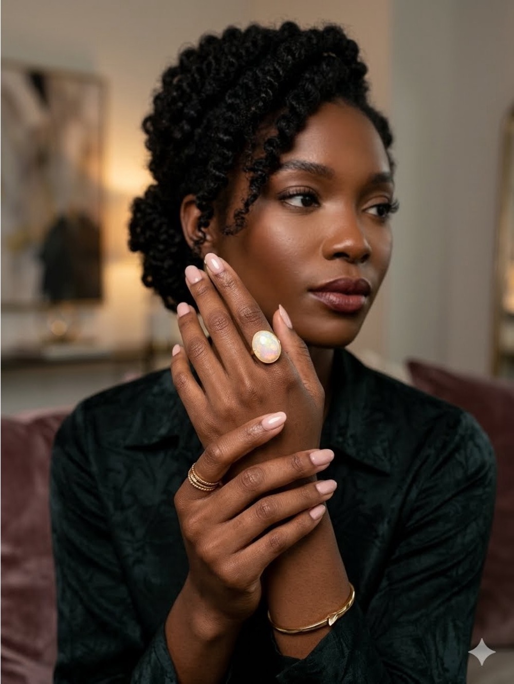 Opal-Look Gold Statement Ring - White